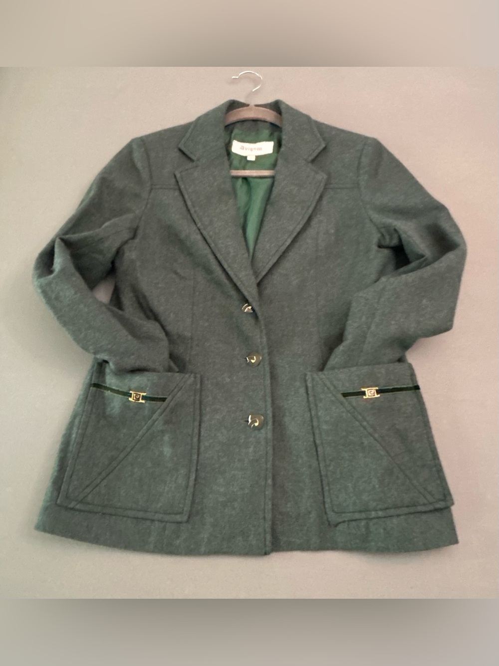 Vintage Avignon Preppy Dark Green‎ Women's Wool-Blend Tailored Blazer Jacket